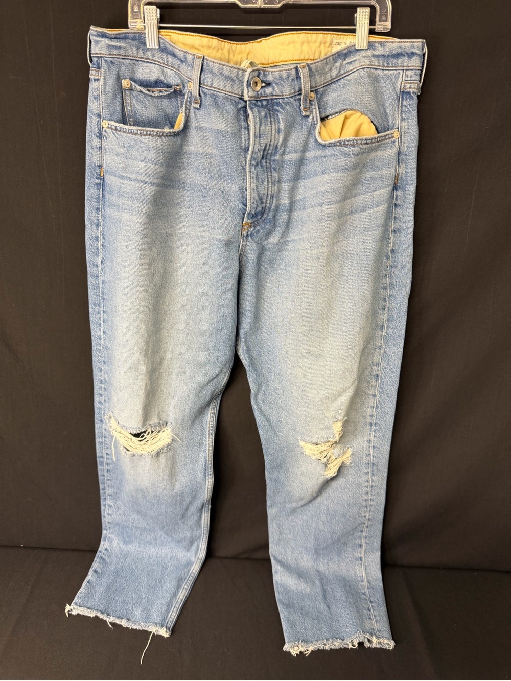 Rag & Bone Rosa Mid Rise Boyfriend Jeans 34 Light Wash Distressed Raw Hem